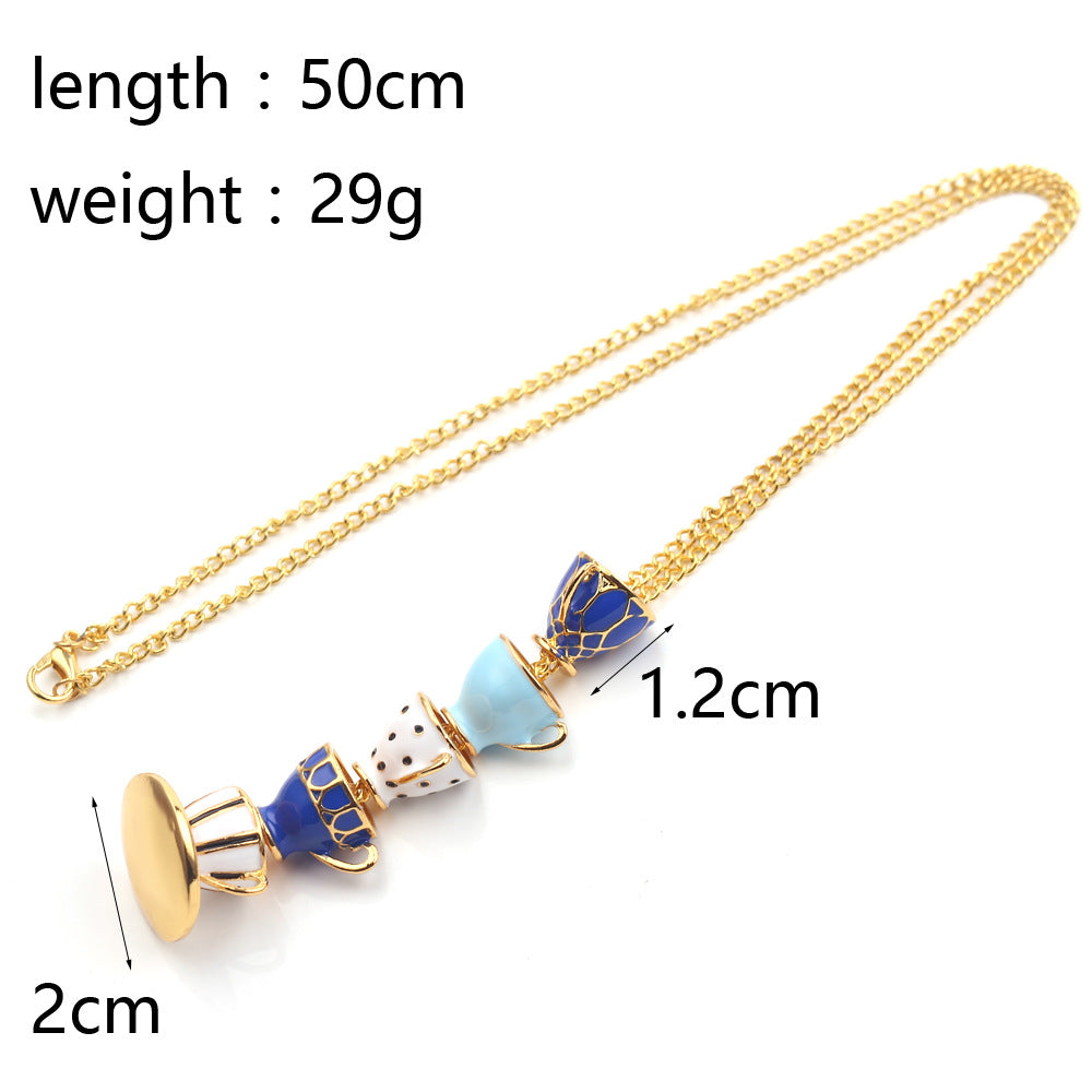 Wholesale Enamel Glaze Tea Cup Long Alloy Necklace